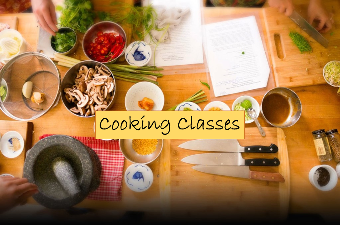 Mise en place background with Cooking Class